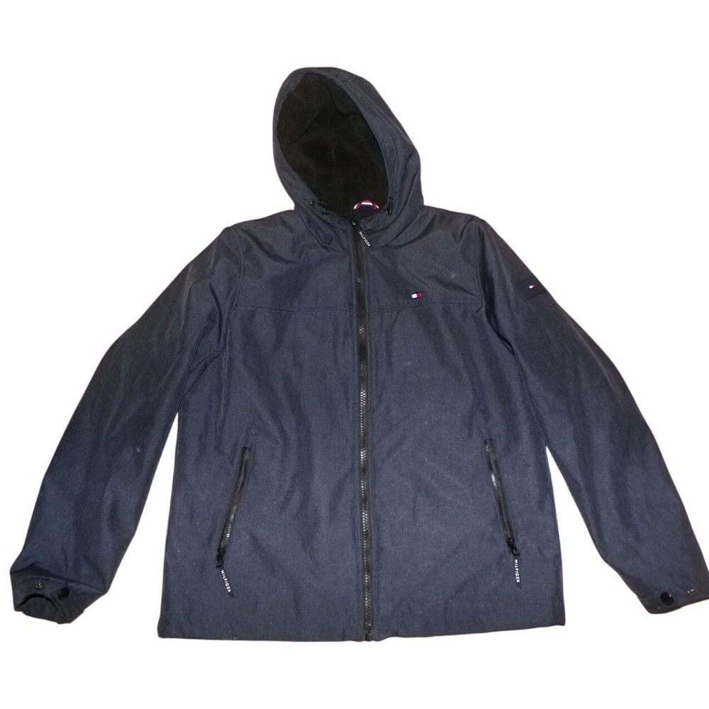 Tommy Hilfiger Mens Navy Blue Sherpa Lined Softshell Hooded Jacket